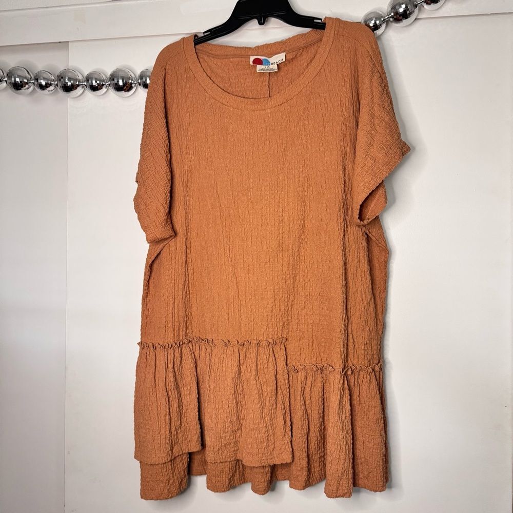 Free People Beach Marni Tunic Blouse Dress in Lovely Leo Orange Tan - Picture 2 of 5